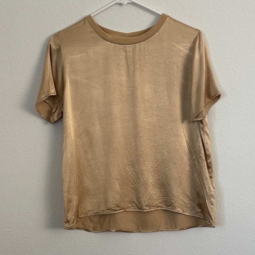 Nation LTD Gold Short Sleeve Women's Tee satin feel festive holiday top